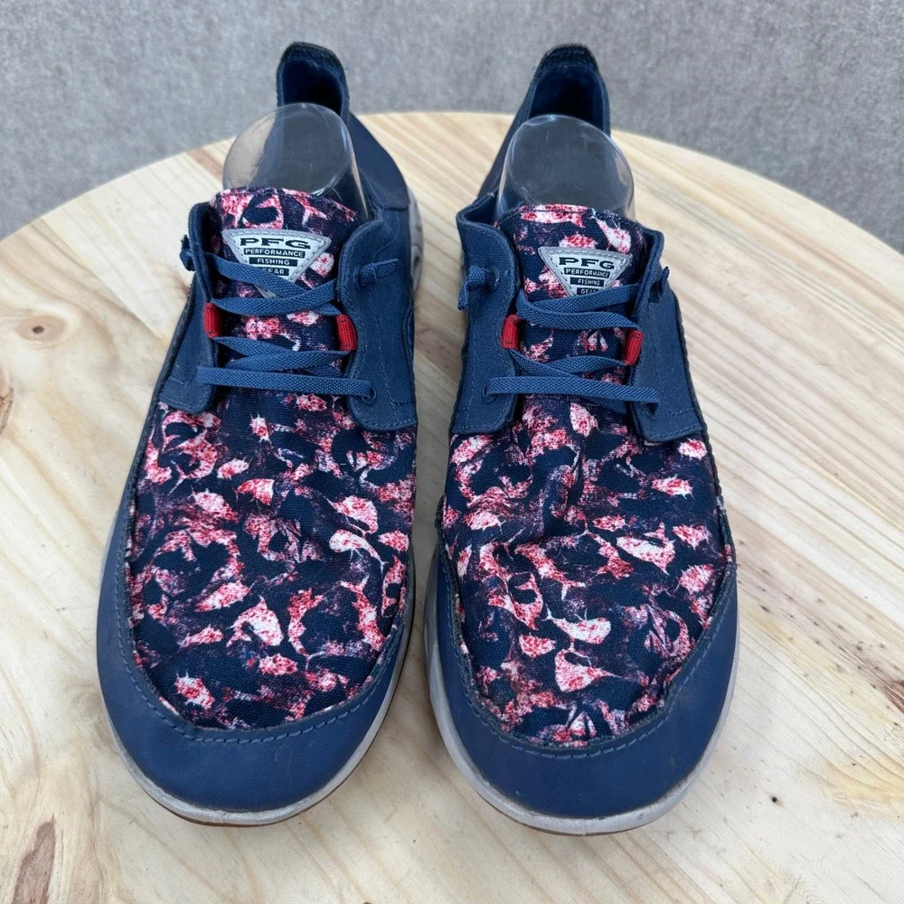 Columbia PFG Navy Blue Floral Boat Shoes Omni-Shield Fishing Sneakers Mens‎ 15